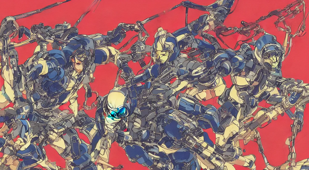 Image similar to Cyber-Samurai, highly detailed illustration richly colored ink, in style of Tomino-Sama