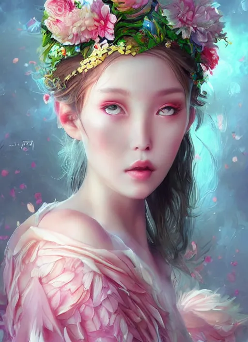 Prompt: a gorgeous flower princess portrait by WLOP, artgerm , digital painting, studio photography, mystical, detailed flowers, 🌺 cgsociety