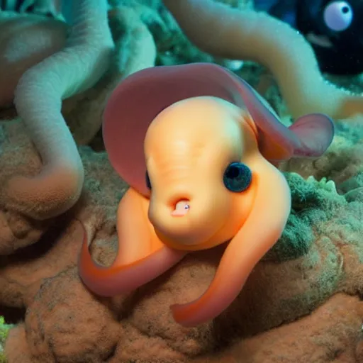 Image similar to cute dumbo octopus, pixar,