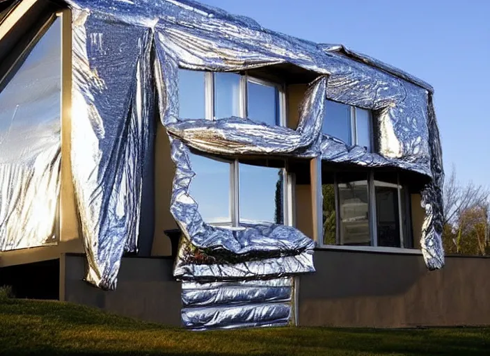 Image similar to house wrapped in foil