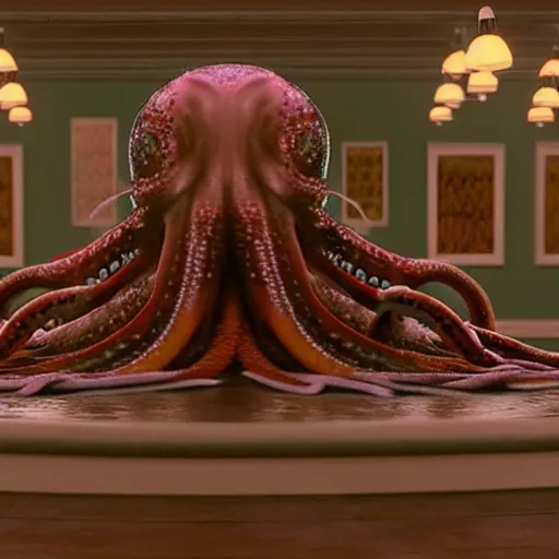 Prompt: hyperrealism photography supercomputer simulation of detailed octopus in the detailed ukrainian village in dramatic scene from movie the big lebowski ( 1 9 9 8 )