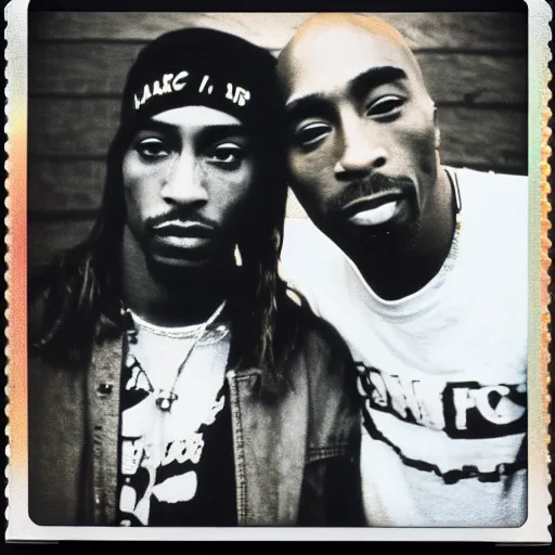 Prompt: Polaroid photograph of Kurt Cobain and Tupac Shakur, candid, annie leibovitz, detailed, XF IQ4, 150MP, 50mm, F1.4, ISO 200, 1/160s, natural light, Adobe Lightroom, photolab, Affinity Photo, PhotoDirector 365,