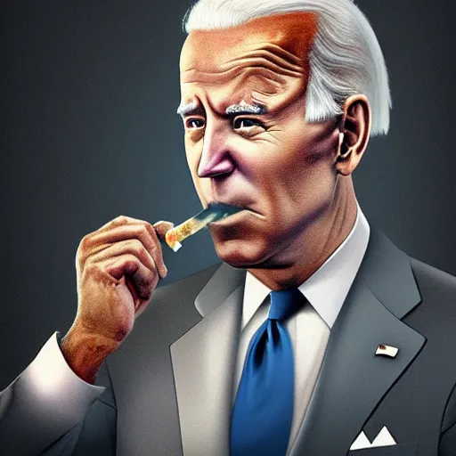 Prompt: joe biden smoking a giant joint, smoke, amazing detail, realistic digital art, artstation, award winning