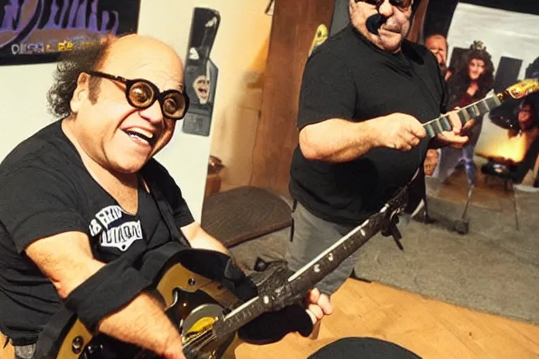 Image similar to danny devito on the cover of guitar hero