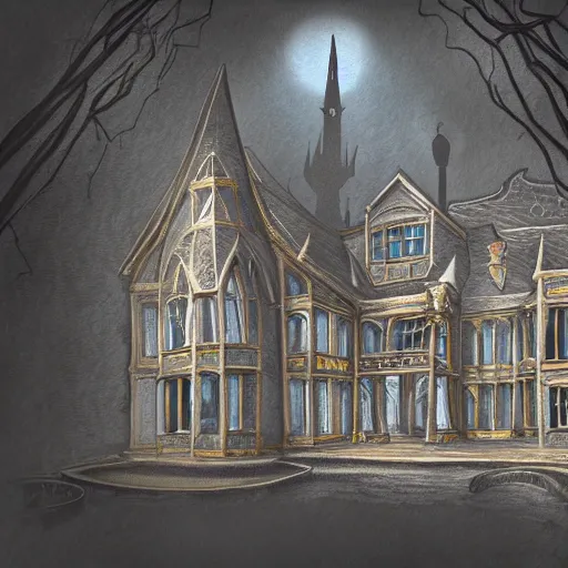 Prompt: a very detailed digital matt painting of a room in a haunted gothic mansion