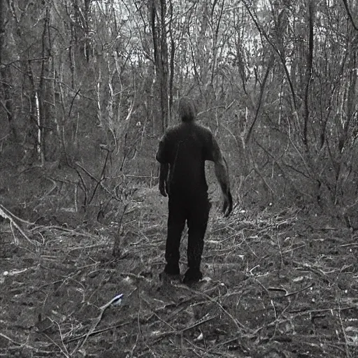 Prompt: vodka drinking demon flesh skinwalker caught on trailcam by god with nachos