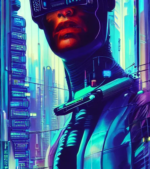 Image similar to a portrait of a cyberpunk denizen, Night City, cyberpunk 2077, very very coherent painting, 1979 OMNI Magazine Cover, street level neo-Tokyo in cyberpunk 2020 style by Vincent Di Fate by mark arian by artgerm, 4k, 8k, HD, trending on artstation