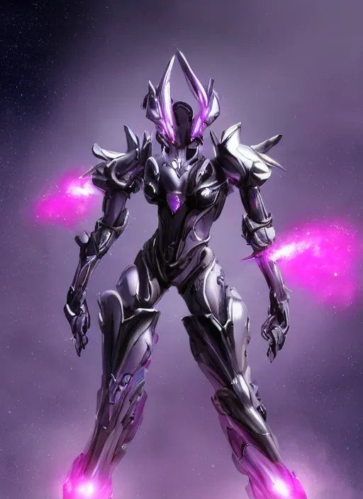 Image similar to cinematic body shot, cosmic beautiful stunning giant robot mecha hot female dragon goddess, sharp sleek cyborg dragon head, sharp metal ears, smooth purple eyes, smooth fuschia skin, smooth silver armor, nebula size, epic proportions, epic scale, macro furry, furry art, dragon art, goddess art, giantess art, warframe, warframe fanart, furaffinity, octane