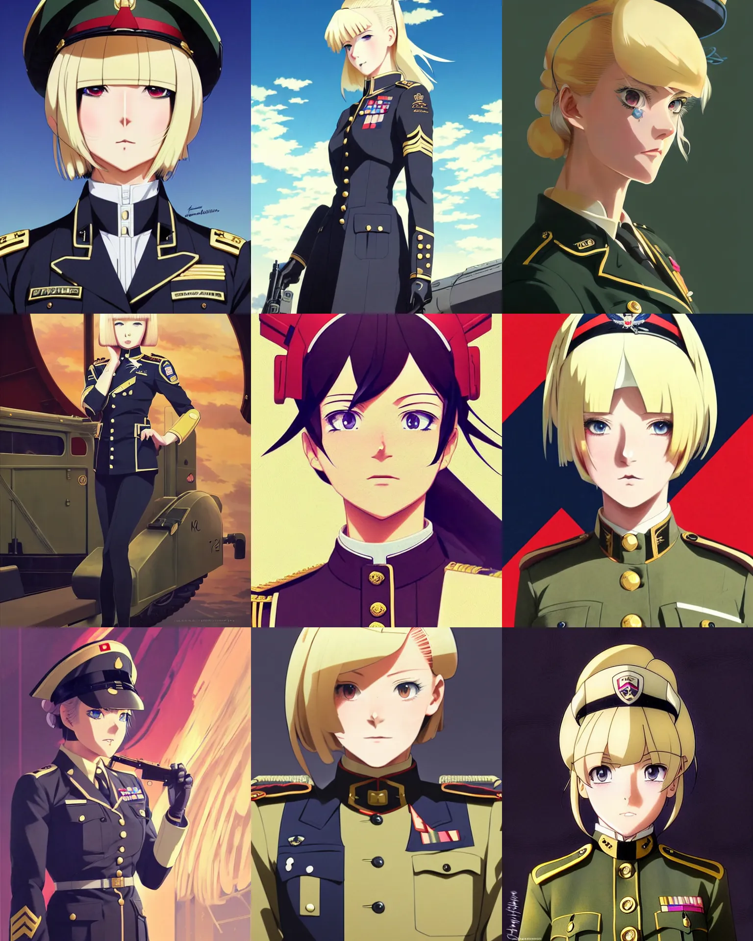 Prompt: A beautiful young blonde anime dieselpunk woman in a military dress uniform || fine-face, pretty face, realistic shaded Perfect face, fine details. Anime. realistic shaded lighting poster by Ilya Kuvshinov katsuhiro otomo ghost-in-the-shell, magali villeneuve, artgerm, Jeremy Lipkin and Michael Garmash and Rob Rey
