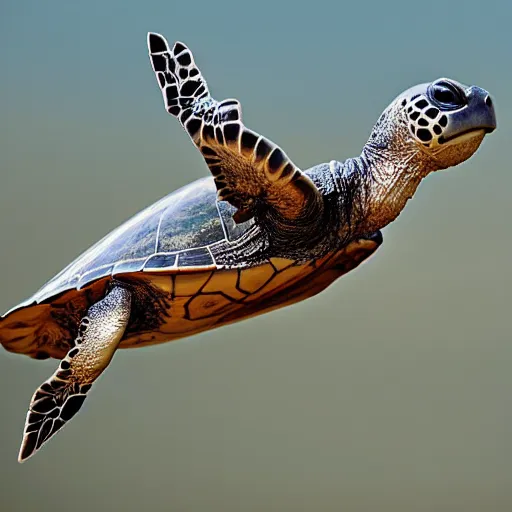 Prompt: a flying turtle