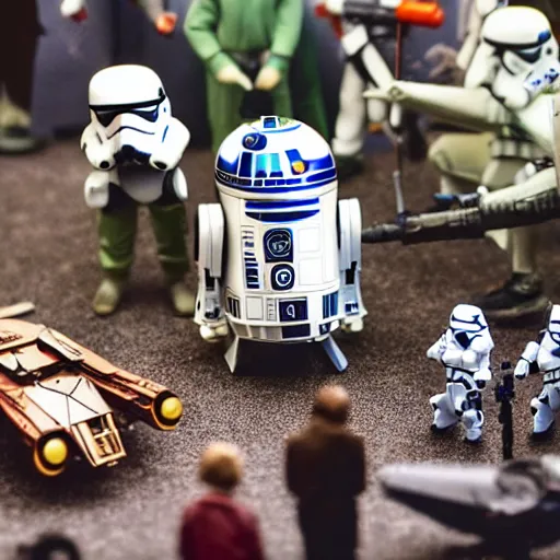 Image similar to a detailed photo of a diorama with star wars toys, macro photography, zoom