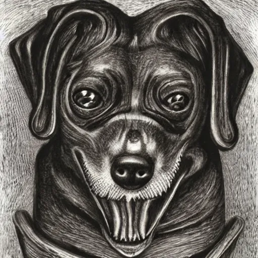 Image similar to A dog by H. R. Giger