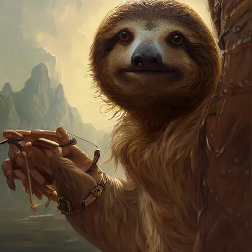 Prompt: Portrait of a Sloth as a Pirate, photo, highly detailed oil painting, photorealistic, highly detailed, digital painting, artstation, concept art, smooth, sharp focus, illustration, art by artgerm and greg rutkowski and alphonse mucha