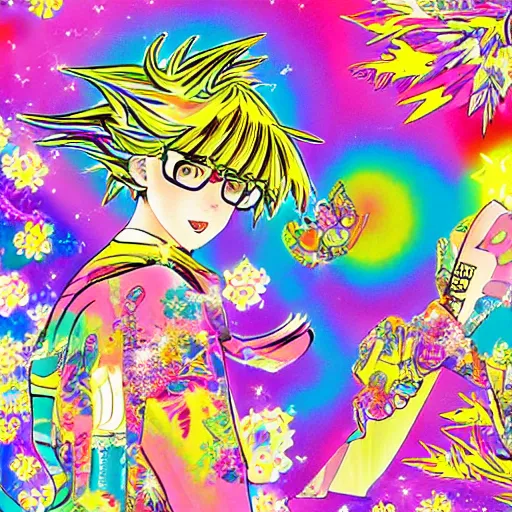 Image similar to Lisa Frank and 1990\'s manga collaboration