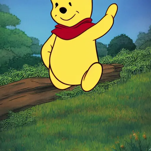 Prompt: winnie the pooh as anime character, ghibli, illustration