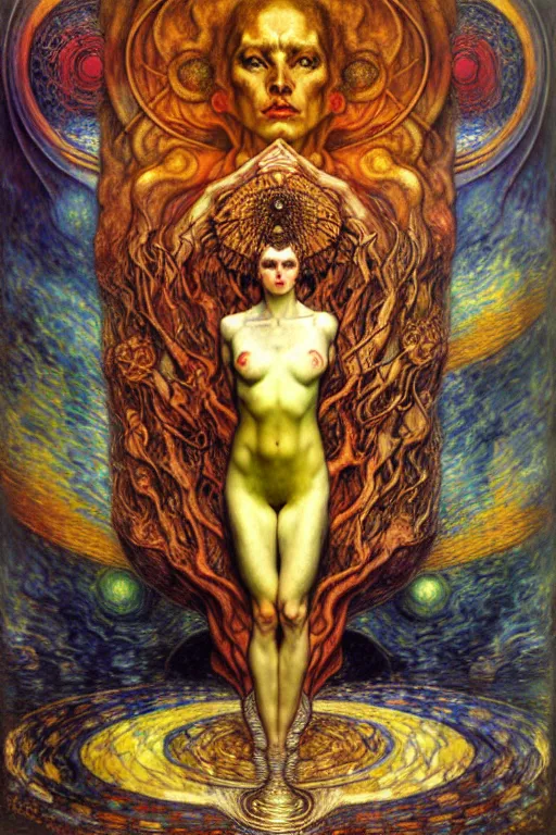 Image similar to Divine Chaos Engine by Karol Bak, Jean Delville, William Blake, Gustav Klimt, and Vincent Van Gogh, symbolist, visionary