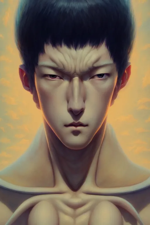 Image similar to a portrait of saitama illustrated by miyazaki by karol bak, james jean, tom bagshaw, rococo, sharp focus, trending on artstation, cinematic lighting, hyper realism, octane render, 8 k, hyper detailed, vivid, ultra detailed, highly detailed