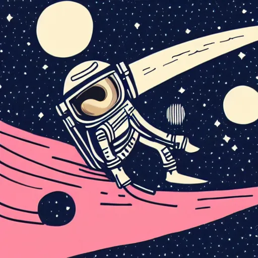 Image similar to colorful illumination animation, mcbess illustration, an astronaut drifting through space