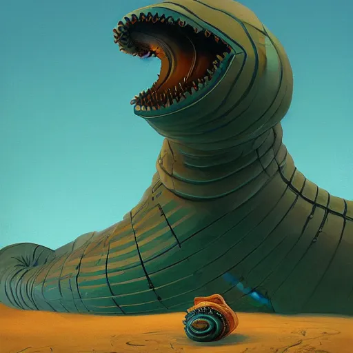 Prompt: A sandworm from Dune, painted by Simon Stalenhag