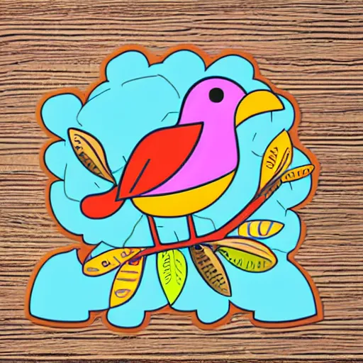 Prompt: colorful multicolored bird, sticker illustration