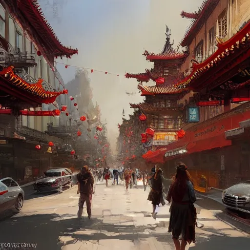 Image similar to concept art, chinatown of san francisco, by james gurney, greg rutkowski, john howe, artstation