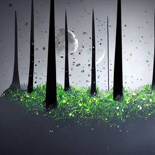 Image similar to trees growing under lunar gravity, concept art