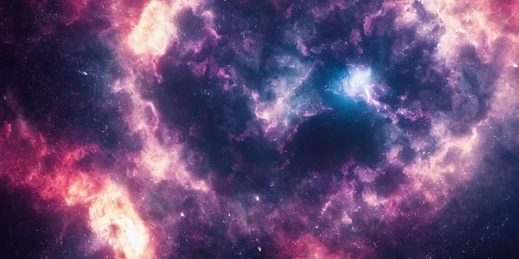 Image similar to the outer space nebulae are dark epic and beautiful, highly detailed, houdini simulation, octane render, majestic, mysterious, double - exposure, light, tones of black in background, sublime, soft lighting, ray tracing global illumination, translucid luminescence, lumen reflections