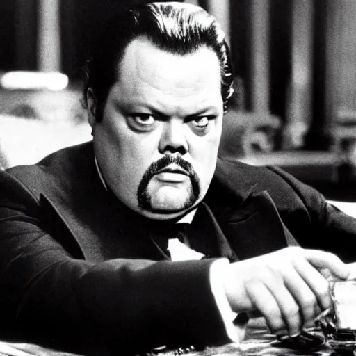 Prompt: A film still of Orson Welles in The Godfather (1972)