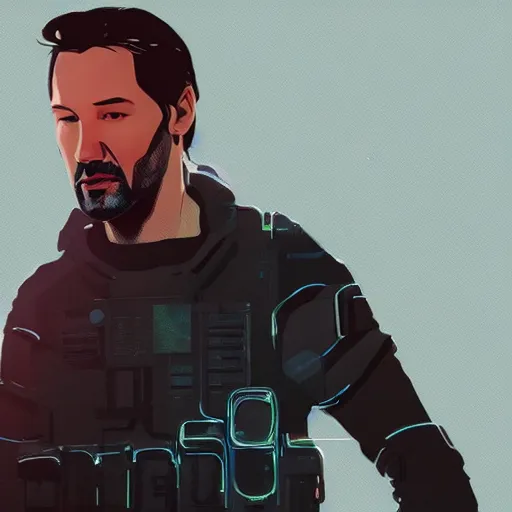 Prompt: concept art of Keanu reaves in the style of Beeple, artstation art, professional light