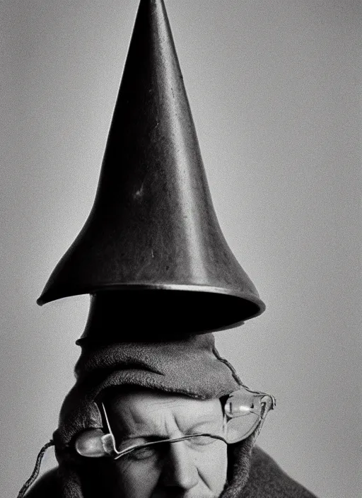 Prompt: realistic photo of a a scientist medieval wooden cone hat, covered in tesla electricity aura, greyscale 1 9 9 0, life magazine photo, natural colors,