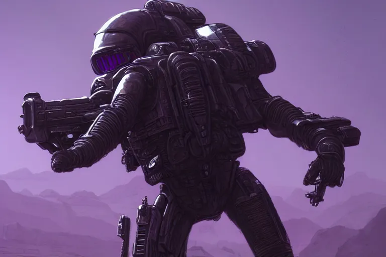 Image similar to alien military armored soldier, purple, futuristic, apocalyptic, by jon aaron kambeitz, katsuhiro otomo, heng z, concept art, insanely detailed, raytracing, octane, unreal engine, trending on artstation