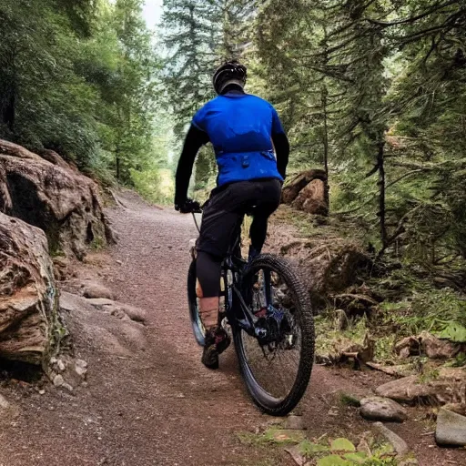 Prompt: a man in a mountain bike in the mountain