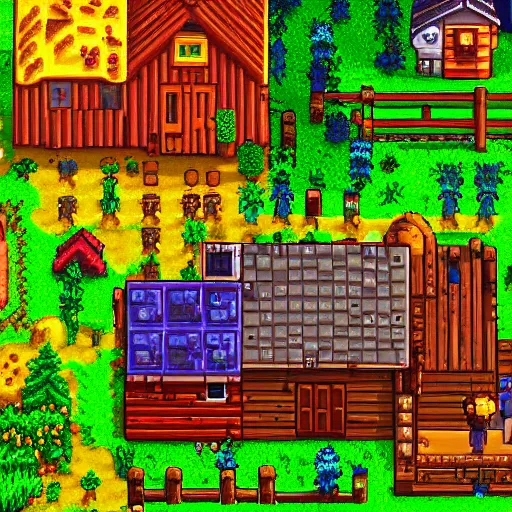 Image similar to the perfect farm in stardew valley, detailed, trending, digital art on artstation