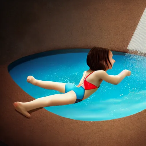 Image similar to Girl poking her head out of a swimming pool, matte painting, natural lighting
