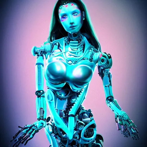 Image similar to an extremely beautiful biomechanical female looking robot with large emoji tattoos, neon jacuzzi, extremely beautiful oppai cyberpunk, chimeric organism, holodeck, pale skin, organic polycarbon, full frontal portrait, highly detailed, transhumanist hydration, symmetrical, mechanical, mendelbrot fractal, ray tracing, hyperdetailed, hyperrealistic, zdislaw beksinski, trending on artstation, octane render, hdr, uhd 4k