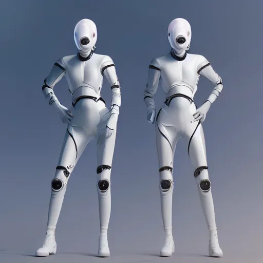 Prompt: androgynous person wearing a futuristic skintight spacesuit, white background, highly detailed digital art, character design, octane render, 4k, photorealistic, cinematic lighting