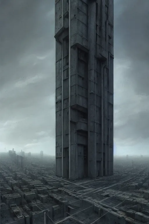 Image similar to sci - fi concrete brutalist architecture, rutkowski, mickelangelo, durer, beksinski, oil painting, photoreal, highly detailed, 8 k, hd, vray, artstation, cinematic matte painting, extreme detail photo quality, dark moody colors, featured on behance