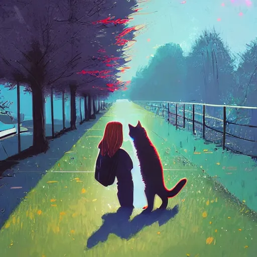 Image similar to a teenage girl and a teenage boy and a cat, in the Netherlands, art by Alena Aenami