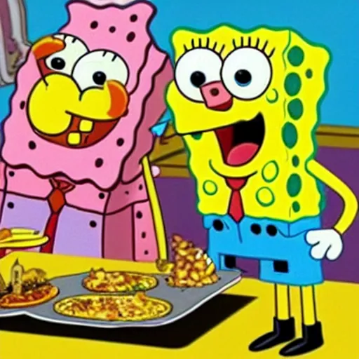 Image similar to spongebob and patrick eating food