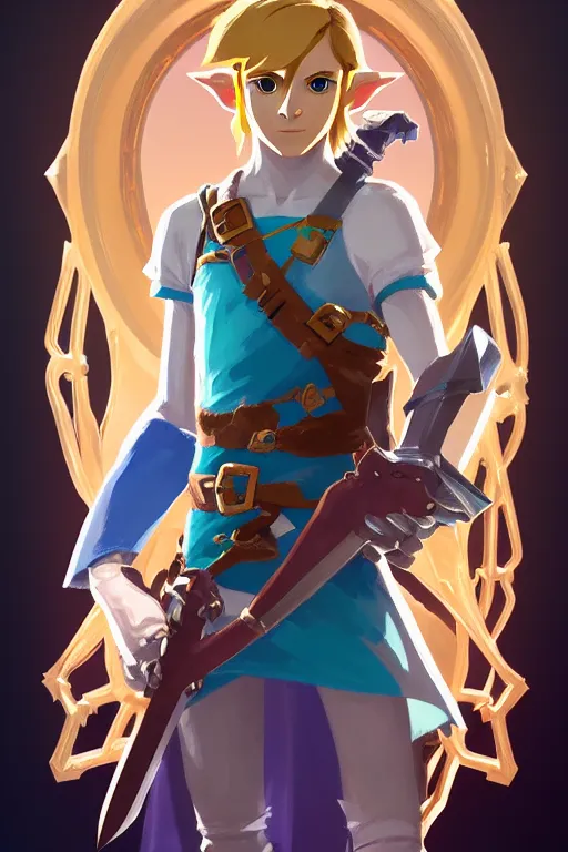 Prompt: symmetry!! portrait of link from ocarina of time in the style of breath of the wild, ancient machine parts embedded into arm, intricate, elegant, highly detailed, digital painting, artstation, concept art, smooth, sharp focus, illustration, art by artgerm and greg rutkowski and alphonse mucha, 8 k