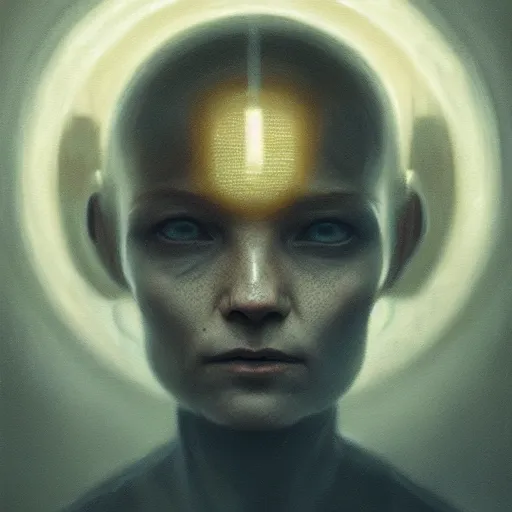 Prompt: Alien grey portrait, atmospheric lighting, painted, intricate, golden hour, ultra detailed by Leesha Hannigan, Ross Tran, Thierry Doizon, Kai Carpenter, Ignacio Fernández Ríos