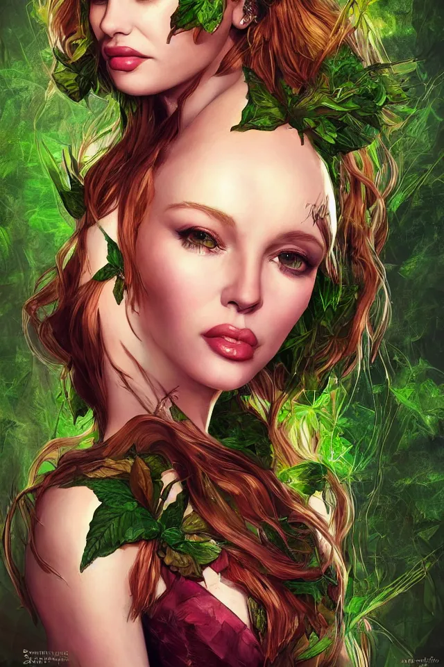 Prompt: portrait of a young kylie minogue as titania, summer queen. faerie queen. queen of light, green, poison ivy, made by caravaggio stanley artgerm lau wlop rossdraws artstation cgsociety concept art cgsociety octane render