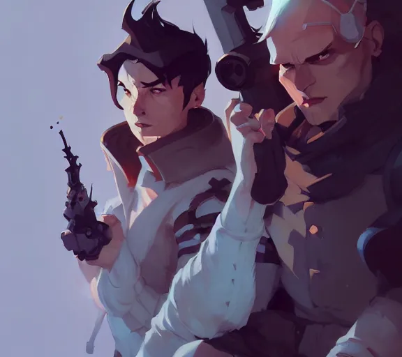 Prompt: portrait jayce and viktor, arcane, by atey ghailan, by greg rutkowski, by greg tocchini, by james gilleard, by joe fenton, by kaethe butcher, dynamic lighting, gradient light blue, brown, blonde cream and white color scheme, grunge aesthetic