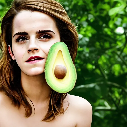 Prompt: emma watson!!!! | as an avacado tree | tall tree | large garden | hyper realistic rendering | canon eos r 3, f / 1. 4, iso 2 0 0, 1 / 1 6 0 s, 8 k, raw, unedited, symmetrical balance, in - frame