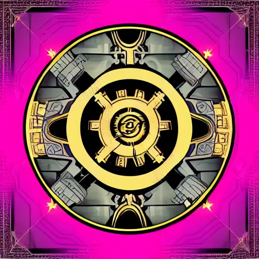 Image similar to cyberpunk futuristic chaos steampunk occult magic sign symbol label and heraldry