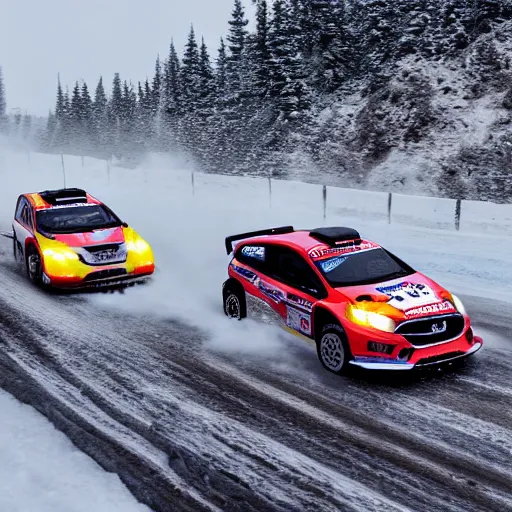 Image similar to rally cars racing through snow on a mountain, snowing fast image motion blur 8k