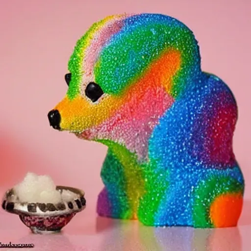 Prompt: colorful sugar sculptures of different cute animals