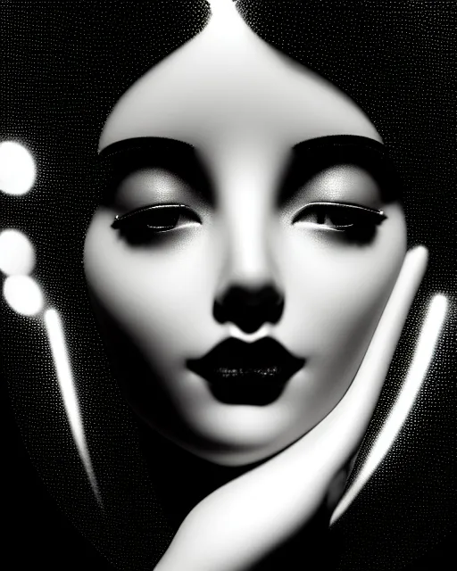 Image similar to black and white dreamy young beautiful female artificial intelligence, metropolis, cinematic, rim light, bokeh, photo - realistic, elegant, high detail, 8 k, masterpiece, photo taken in 1 9 3 0