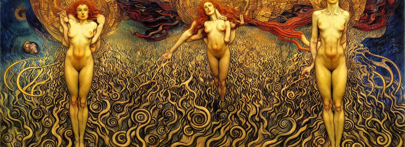 Image similar to Divine Chaos Engine by Karol Bak, Jean Delville, William Blake, Gustav Klimt, and Vincent Van Gogh, symbolist, visionary