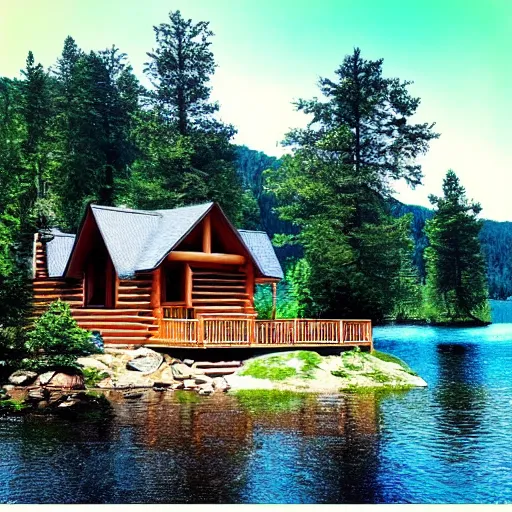 Prompt: “log cabin by the lake”